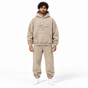 Custom Heavyweight Cotton Sweatsuit Hoodie Jogger Set <b>Men</b> Oversized Relaxed Streetwear Solid Casual <b>Pullover</b> Everyday Style - Product Image 4