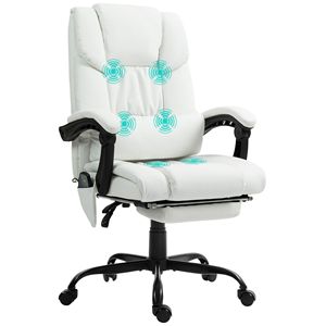 High Back Reclining Executive Office Chair with 6 <b>Vibrating</b> Points White Footrest and <b>Remote</b> for Massaging Purpose - Product Image 1