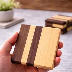 Sous-verre en bois rayé personnalisé, résistant à la chaleur, écologique, design moderne pour tasses, mugs, accessoires de table par UO - Product Image 5