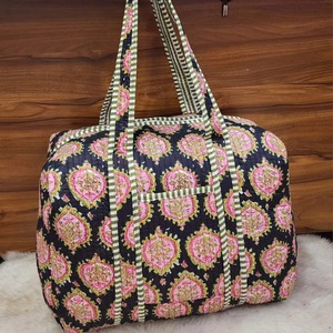Bolsa de Viaje Grande de Algodón para Fin de Semana, Hecha a Mano, Acolchada, con Estampado de Bloques, con Cremallera, para Pasar la Noche, Venta al por Mayor del Fabricante - Product Image 5