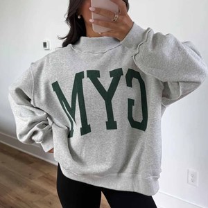 CYM Premium <b>Mock</b> <b>Neck</b> Sweatshirt Women Custom Embroidered College Letter Oversized Cotton Fleece Pullover - Product Image 1