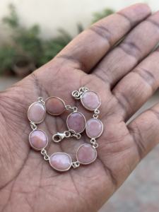 Natural Rose Quartz Oval Cut Sterling <b>Silver</b> <b>Charm</b> <b>Bracelet</b> Handmade Adjustable Luxury Jewelry Party Classic Birthday Gift for - Product Image 3