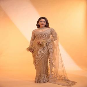 Sari VASTRA COTTAGE con Red de Mariposas y Bordado de Lentejuelas Pesadas, Blusa Bordada Delantera y Trasera con Mangas, Ropa Festiva - Product Image 3