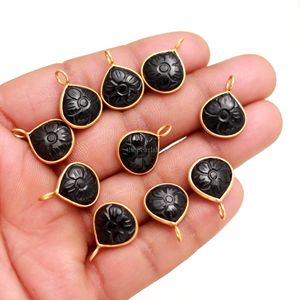 Colgante de flor de ónix negro natural, plata de ley 925, colgante de piedra preciosa tallada a mano, colgante de corazón para la fabricación de joyas, 12 mm - Product Image 5