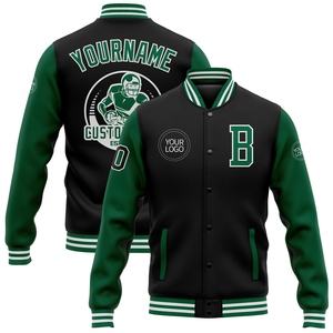 Wholesale Direct OMMIZ INDUSTRY Custom Black Black-<b>Red</b> Bomber Full-Snap Varsity Letterman <b>Jacket</b> - Product Image 5