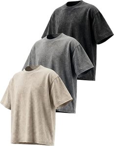 High Street Fashion <b>Box</b> Fit 260GSM Heavyweight Tee Blank Vintage Acid Wash Distressed Oversized Men <b>Drop</b> Shoulder Custom T Shirt - Product Image 4