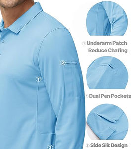 Camisa táctica clásica personalizada con botones para polos, de secado rápido, transpirable, de manga larga, de punto piqué, para hombre. - Product Image 2