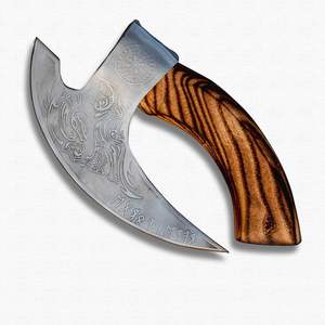 Hache à pizza artisanale en acier Damas Viking, manche en bois personnalisé, qualité industrielle, personnalisable, OEM, pour usage quotidien, coupe-viande, garantie 3 ans - Product Image 3