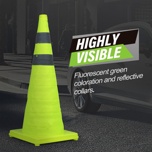 CITICITY 28" Lime Green Collapsible Pop-up Traffic Cones with Reflective Collar for Road Safety & Traffic <b>Control</b> - Product Image 3