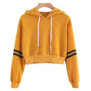 Sudadera con Capucha Corta para Mujer, 100% Algodón Premium, Color Amarillo, Felpa Francesa, Manga Larga, Informal, Tejida, para Invierno - Product Image 2