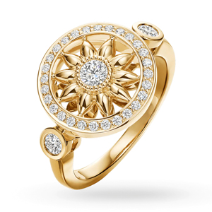 Vintage Yellow <b>Gold</b> Flower <b>Cocktail</b> <b>Ring</b> With Round Diamond Women's Engagement Jewelry - Product Image 2