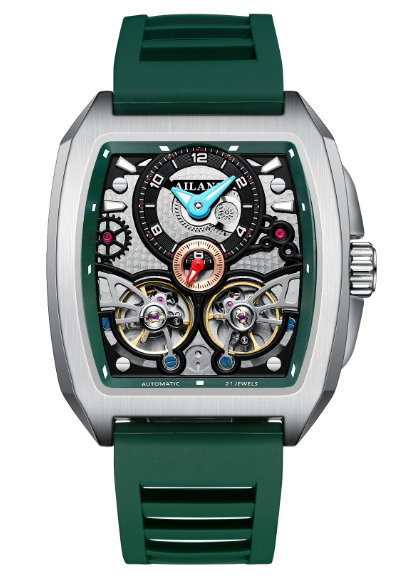 Luxury Fashion Automatic Mechanical Watch With Stainless Steel Case Silicone Strap Skeleton Dial