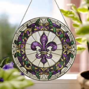 CIFbuy Colorful Glass Fleur De Lis <b>Window</b> Hanging Stained Glass <b>Panels</b> Home Decor Atmosphere Pendant TikTok for Temu Pick - Product Image 2