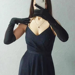 Noble Banquet Style Women's Gold Velvet <b>Long</b> Dinner Dress <b>Gloves</b> 53cm Lengths Warm Elastic for Outdoor Spring Dress <b>Gloves</b> - Product Image 2