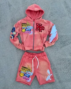 Conjunto de Sudadera con Capucha y Pantalones Cortos LAV 97 Academy Naranja para Niños, Chándal Informal de Algodón con Cremallera Frontal y Bolsillos Laterales - Product Image 4