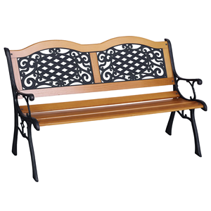 Panca da esterno in legno a doghe da 15 metri per 2 persone, finitura teak con gambe in acciaio inossidabile e schienale inclinato per patio, giardino, cortile o centro commerciale - Product Image 1