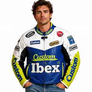 Blouson de motard en cuir pour homme, style streetwear, multi-couleurs, géométrique, avec appliques contrastées en peau d'agneau et broderies, personnalisé, OEM usine - Product Image 4