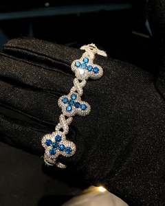 Bracelet Trèfle Cubain en Argent S925, Bijoux Hip Hop de Luxe, Moissanite Colorée, Sertie de Pierres - Product Image 3