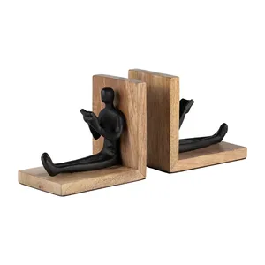 Artistic Wooden Bookends <b>Figurative</b> Minimalist Design Handmade 2Pcs for Living Room Tabletop Decor - Product Image 4