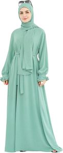 Women <b>Abaya</b> Hijab Robe Long Sleeve Floor Length Muslim Dress Ruffle Cuff Solid Color Daily <b>Prayer</b> Wear - Product Image 5
