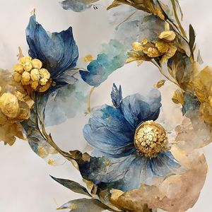Carta da Parati Vintage Floreale Grande, Facile da Applicare e Rimuovere, Motivo Astratto Marmo e Fiori in Oro/Blu, Carta Adesiva Classica per Pareti - Product Image 1