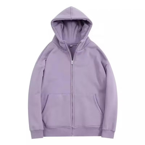 Sweat-shirt à capuche zippé pour homme, 100% coton, tissu molletonné français, couleur unie géométrique, coupe ample décontractée, vêtements d'hiver - Product Image 4