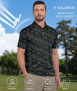 Polo pour homme à imprimé géométrique, manches courtes, séchage rapide, en polyester tissé, col décontracté, logo sur la manche gauche - Product Image 2
