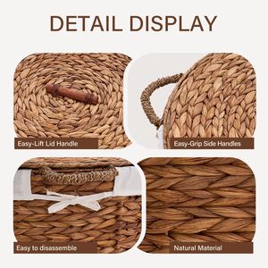 145L Round Woven Natural Water Hyacinth <b>Laundry</b> Hamper with Lid Elegant Round <b>Wicker</b> <b>Laundry</b> <b>Baskets</b> - Product Image 3