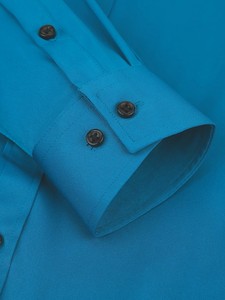 Chemise habillée en satin de soie bleue pour homme, manches longues, col rabattu, formelle, infroissable, couleur unie, boutonnée - Product Image 5