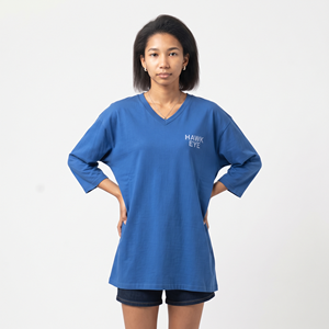 Custom Oversized Women's Longline V Neck Cotton T Shirt Breathable Three Quarter Sleeve Relaxed Fit Printed Embroidered <b>Top</b> - Product Image 3