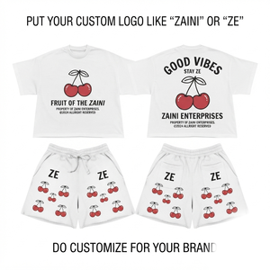 ZAINI Premium 280 GSM 100% Polyester Men's Summer Casual Oversized T-Shirt <b>Short</b> <b>Set</b> White Custom Front Logo Graphic Print - Product Image 1