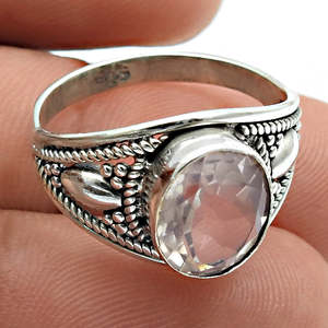 Oval Cut Faceted Rose Quartz Gemstone Bohemian <b>Ring</b> <b>Crafted</b> From 925 Sterling Silver Designer Vintage <b>Ring</b> At Lowest Price - Product Image 3