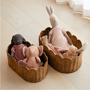 Handmade scalloped rattan <b>baskets</b> kids room organizers natural wooden baby shower <b>gift</b> <b>basket</b> - Product Image 5