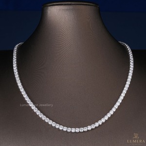 Daily Wear Round Diamond Tennis Choker <b>Necklace</b>, 4.50 MM Diamonds <b>Chain</b> With Secure Lock Fine Jewelery For Your Girlfriend - Product Image 3