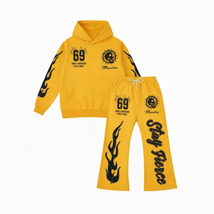 Ensemble de survêtement unisexe personnalisé par le fabricant, 2 pièces, sweat à capuche et pantalon évasé, tenue légère et respirante - Product Image 1