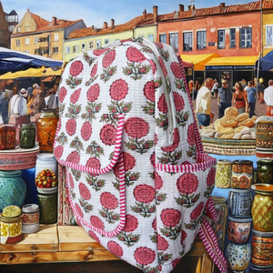 Sac à dos pour ordinateur portable pour femme, style bohème vintage indien, en coton écologique, imprimé au bloc, durable, portable et tendance, idéal pour l'université - Product Image 3