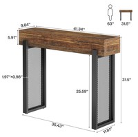 Table console industrielle en bois avec base en métal, meuble moderne pour entrée et salon