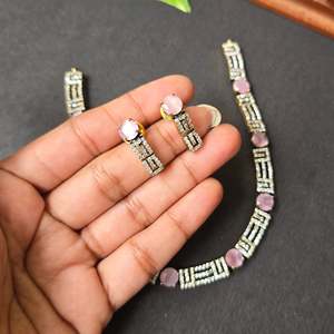 Victorian Floral Pastel Pink <b>Statement</b> <b>Necklace</b>-Fashion Jewelry Set - Product Image 2