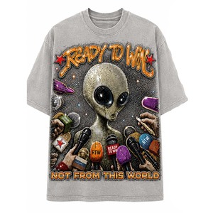T-shirt surdimensionné pour homme Ready To Win, manches courtes, imprimé motif extraterrestre, col rond, style streetwear, jersey en coton - Product Image 5
