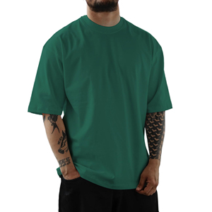 Camiseta de algodón de manga corta con cuello redondo verde liso para hombre, corte regular, informal, básica - Product Image 1