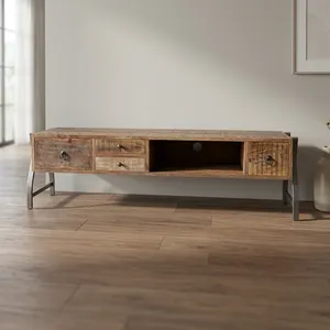 Mueble para TV de Madera Industrial con Base de Metal, Cajones de Almacenamiento y Estante Abierto para Sala de Estar - Product Image 3