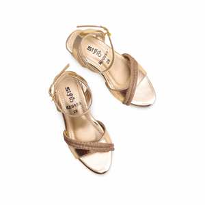 Girls' Golden <b>Heeled</b> <b>Sandals</b> Fancy Design KD9859 - Product Image 1
