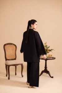 Kurta en coton noir à manches brodées, coupe ample, longueur cheville, tenue de soirée, haute qualité, toutes saisons, pour femmes, style Inde Pakistan - Product Image 2