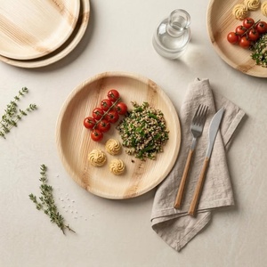 Heavy Duty Palm Leaf Snack <b>Plates</b> 5 Inches Round Shapes Biodegradable Wedding Dinnerware Hotel and Banquet Fast Food and Snacks - Product Image 1