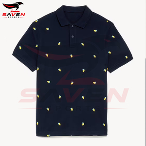 Polo Homme Personnalisé à Motif Fruité Intégral, Léger, Bleu Marine Foncé, Col Classique, Manches Courtes, Vêtement d'Été pour les Vacances - Product Image 6