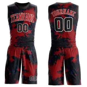 Custom Sublimated Basketball Uniform Men Red Black Mesh Sleeveless Breathable Polyester Team Name Print <b>Athletic</b> Fit - Product Image 1