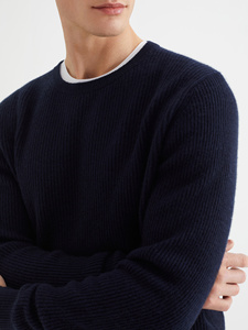 Pull en cachemire tricoté sur mesure pour homme, col rond, tricot côtelé, décontracté - Product Image 3