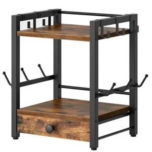 Coffee Pod Organizer Drawer With 8 Mug <b>Hooks</b> K Cup Holder Stand For <b>Kitchen</b> & Office Countertop Wood & Metal Coffee Station - Product Image 3