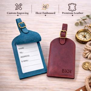 Custom Real Leather Luggage <b>Tags</b> Privacy Flap Travel Bag <b>Tags</b> Genuine Leather <b>Suitcase</b> Name Labels Brand LMP-0241 - Product Image 3