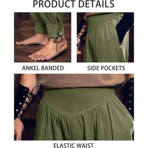 Pantalones de tobillo de pirata medieval para hombre, traje renacentista Vikingo, pantalones de navegador con bandas cónicas de encaje, deportivos antiarrugas XL 5XL - Product Image 5